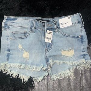 Express Frayed Hem Light Blue Jean Shorts